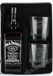 Jack Daniels with 2 glasses in metal box виски Джек Дэниэлс с 2 стаканами в мет. коробке